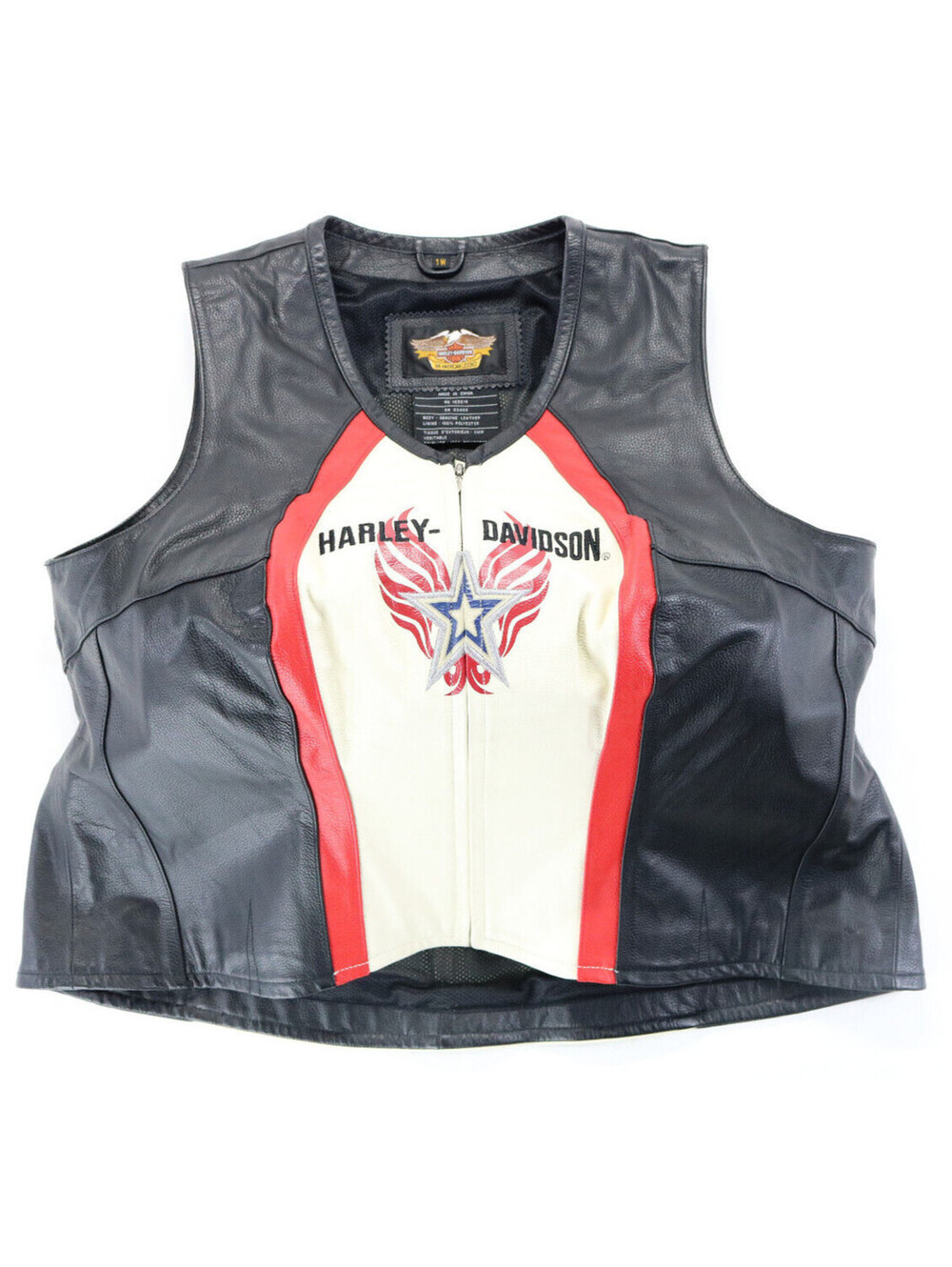 harley davidson vest 1W red black cream tan Rapid City zip pockets vtg plus wide